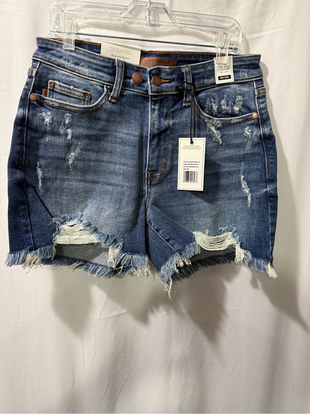 Judy Blue Frayed Hem Distressed Denim Shorts - Blue